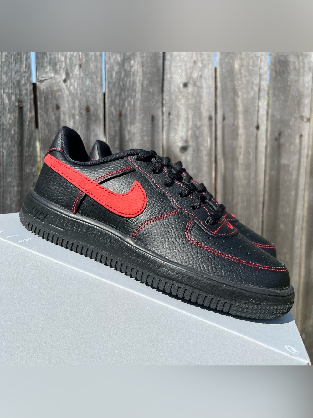 Nike Air Force 1 red black kids size 3y